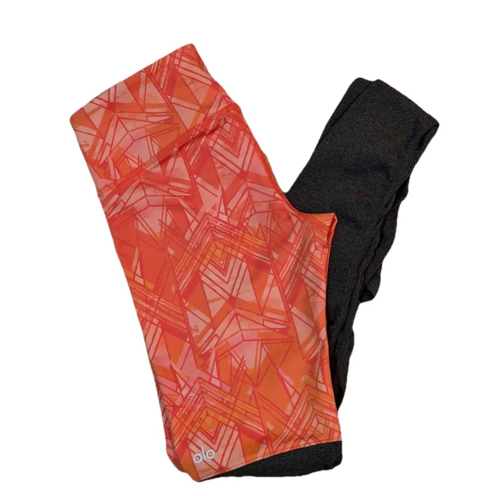 ALO YOGA GUAVA INDIO RIBBED GODDESS LEGGING ORANGE GRAY COLOR SIZE XS